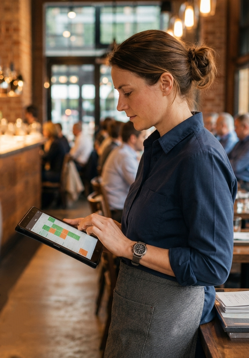Restaurant manager scheduling her team with CrewPlanner
